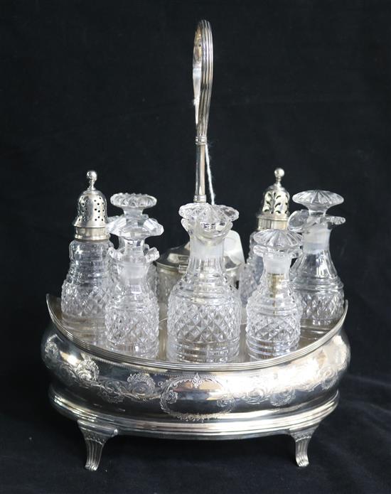 A George III silver eight bottle oval cruet stand by Peter, Ann & William Bateman, London, 1800, 28.5cm.